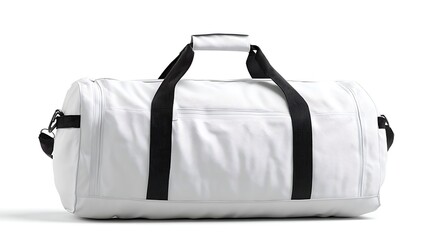 White gym duffle bag isolated on a white background mockup .