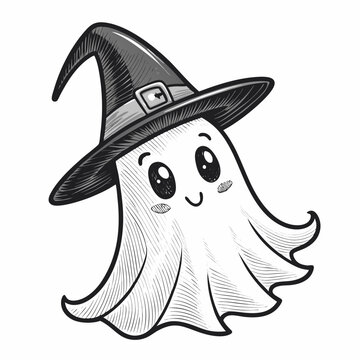 cute ghost wearing witch hat clip art preview