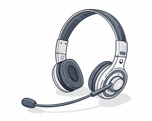 Create a vector illustration of a bold-stroke headset with microphone, suitable for a tech company logo.  Ensure clean lines and a professional aesthetic.