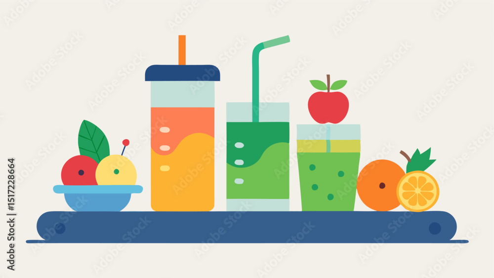 Poster hydration station a stylish hydration station that features a row of colorful smoothie and juice opt