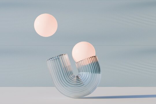 Abstract 3D render of glass structure with floating sphere