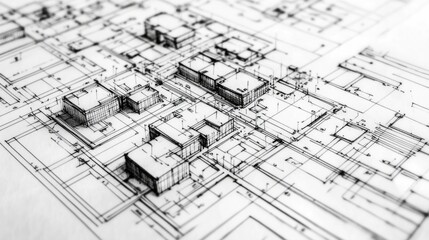 Fototapeta premium Architectural pencil sketch of an urban plan generative ai