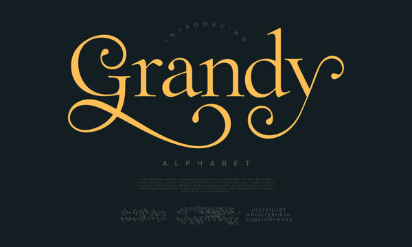 Classic serif font with luxurious swashes and refined details, perfect for elegant headlines and stylish branding