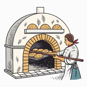 baker baking bread in oven clip art preview