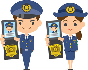 警察手帳を見せる警察官のイメージイラスト（男女セット）