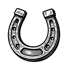 Engraved Horseshoe Illustration Luck Symbol Black and White Vector Graphic Design