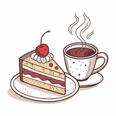 Create a bold, vector illustration of a single slice of cake with a thick outline, suitable for logo or icon use.  High detail, clean lines.