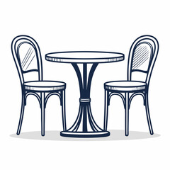 Create a bold, vector illustration of a small café table with thick outlines, suitable for logo or icon use.