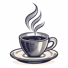 Create a bold, vector illustration of a steaming coffee cup; emphasize thick outlines and strong contrast.  Include steam detail.