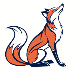 Stylized Fox Illustration in Orange White and Navy Blue on White Background