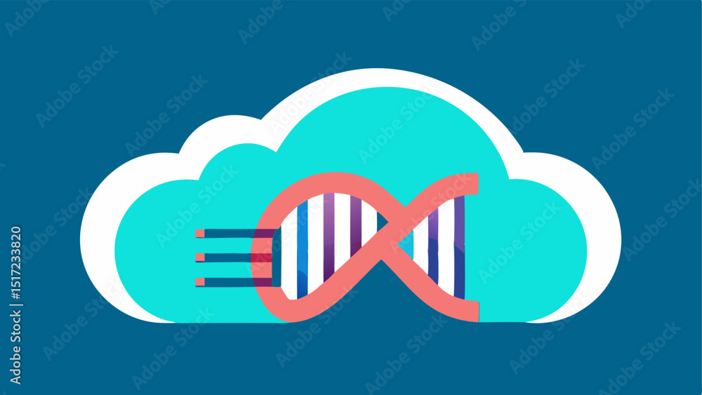 Poster genetic data cloud a cloud with swirling dna strands inside symbolizing the ais role in analyzing ge