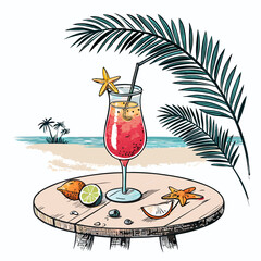 Create a bold, vector illustration of a tropical cocktail, emphasizing the glass and garnish.  Include vibrant colors and a thick outline.