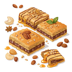 Create a bold, vector illustration of baklava layers, emphasizing the 