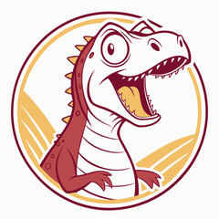 Cartoon Dinosaur Logo with Open Mouth and Circle Background Illustration