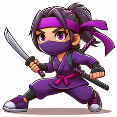 Cartoon Female Ninja in Purple Suit with Sword © fiqri