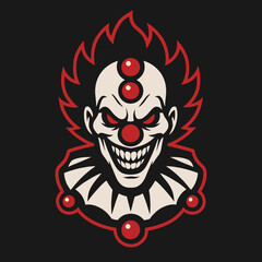 Scary Evil Clown Face - Vector Illustration
