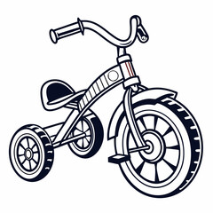 Vintage Tricycle Illustration with Bold Outlines and Simple Design Elements