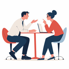 Create a bold vector illustration of diverse coworkers collaborating, showcasing a positive and productive public relations meeting.