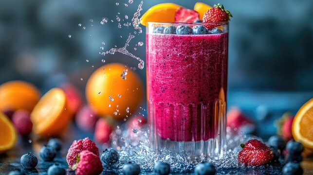 Vibrant Berry Smoothie Splash on Fruit Background