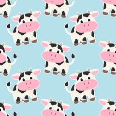 Obraz premium cow cartoon seamless repeating pattern