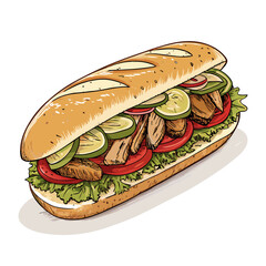 Create a bold, vector illustration of a delicious kebab sandwich, emphasizing the 
