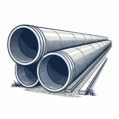 Create a vector illustration of large, bold-stroked concrete pipes, emphasizing texture and industrial feel.  High detail, clean lines.