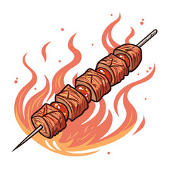 Create a bold vector illustration of marinated meat, showcasing rich color and texture; emphasize juicy, succulent appearance.