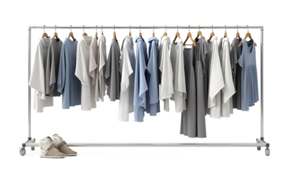 Clothing Rack with Clothes and Sneakers