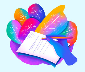 Creative writing process surrounded by colorful leaves