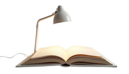 Open Book Illuminated by Desk Lamp for Reading