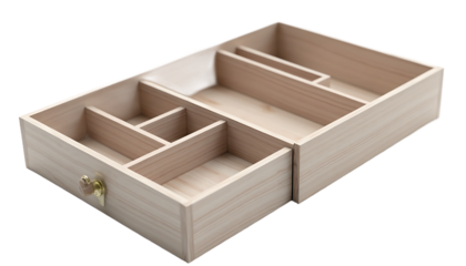Empty Wooden Drawer Organizer with Dividers Isolated