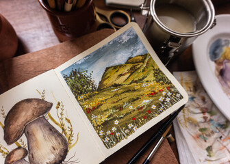 Creative Workspace with a Nature-Inspired Painting