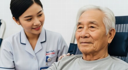 Fototapeta premium A grandfather who is undergoing treatment at the clinic to check his health
