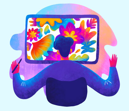Creative artist designing colorful patterns on a digital screen