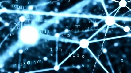 Dynamic visualization of an artificial intelligence neural network, black background with floating binary codes and data layers, ultra modern digital look - Powered by Adobe