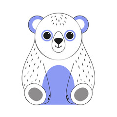 Illustration of a cartoonish white and lavender bear with small dashes on its fur sitting down