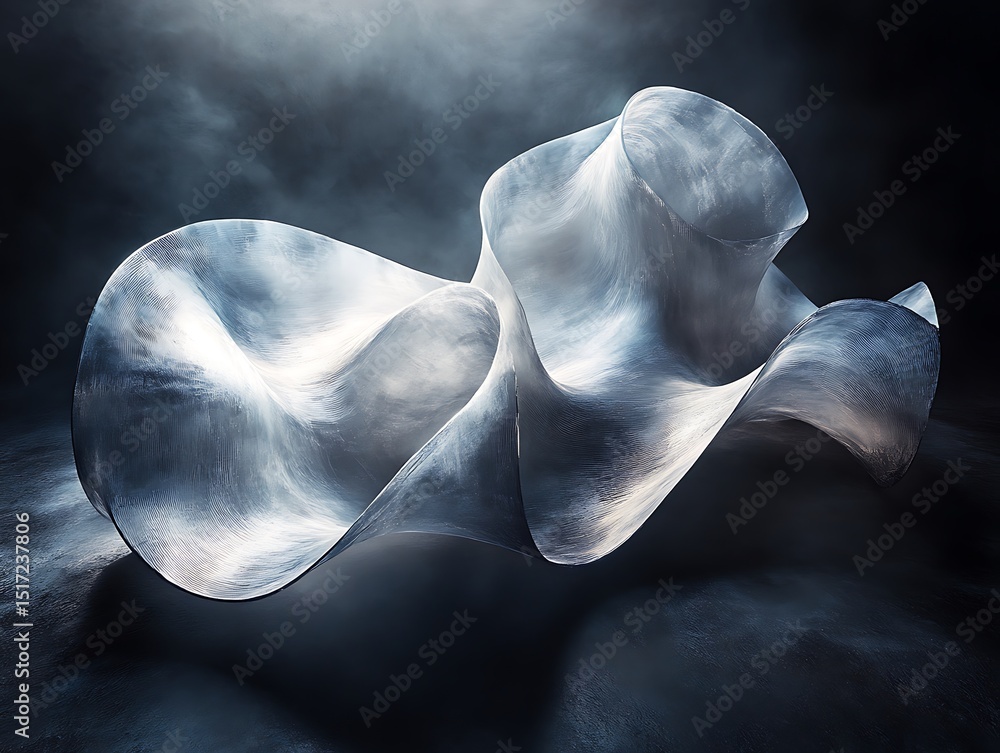 Poster ethereal abstract form of flowing fabric-like structure against moody backdrop