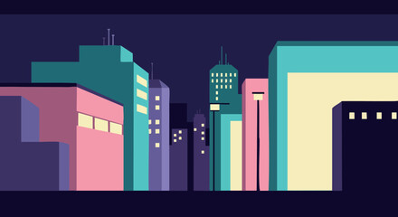 Obraz premium Modern cityscape night skyline with colorful buildings urban architecture vector illustration 