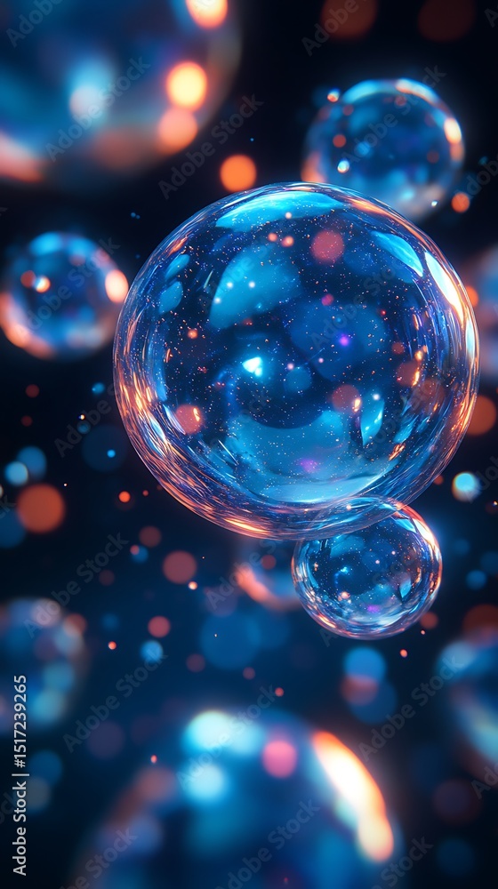 Poster mystical orbs cascading with cosmic radiance in a boundless expanse backdrop