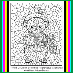Vector Christmas color by number activity with cute kawaii Santa Claus with sack. Winter holiday scene. Black and white counting game with Saint Nicolaus, bag, presents. New Year coloring page for kid