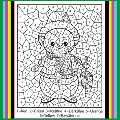 Vector Christmas color by number activity with cute kawaii Santa Claus with sack. Winter holiday scene. Black and white counting game with Saint Nicolaus, bag, presents. New Year coloring page for kid