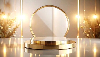 Luxury mirrored surface with soft golden reflections