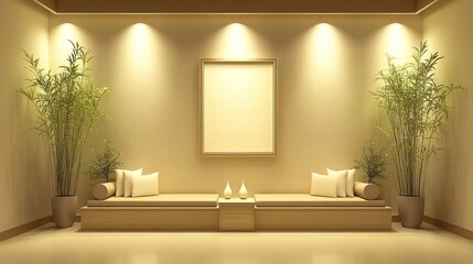 Peaceful,  modern interior design with a neutral color palette.