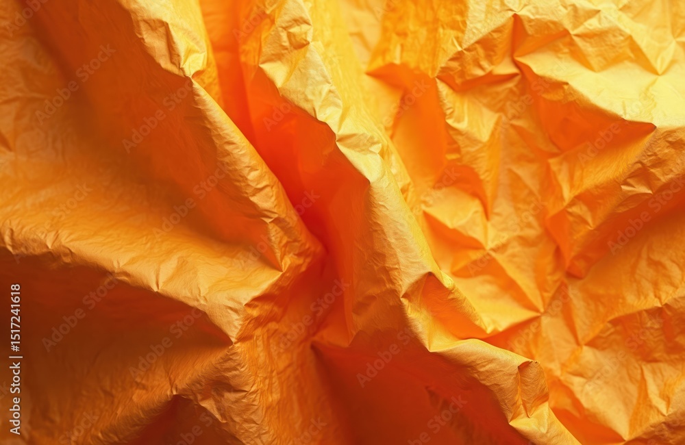 Aufkleber crumpled orange paper texture. wrinkled abstract background with multiple creases, folds. empty spac