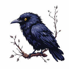 Illustration of a black crow standing isolated