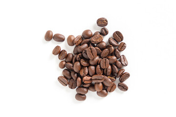 Coffee bean. Brown roasted coffee beans seeds isolated. Coffee bean on white background. Close up image.