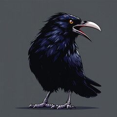 Illustration of a black crow standing isolated