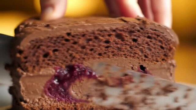 Chocolate cake slice cutting