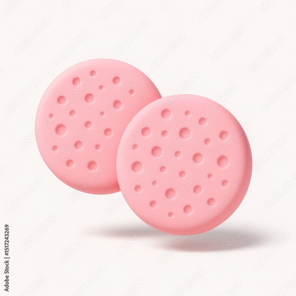 Poster pair of pink round objects with dotted texture on white background