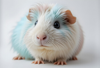 Fluffy Guinea Pig Cartoon, Cute Blue and Pink Rodent Illustration

